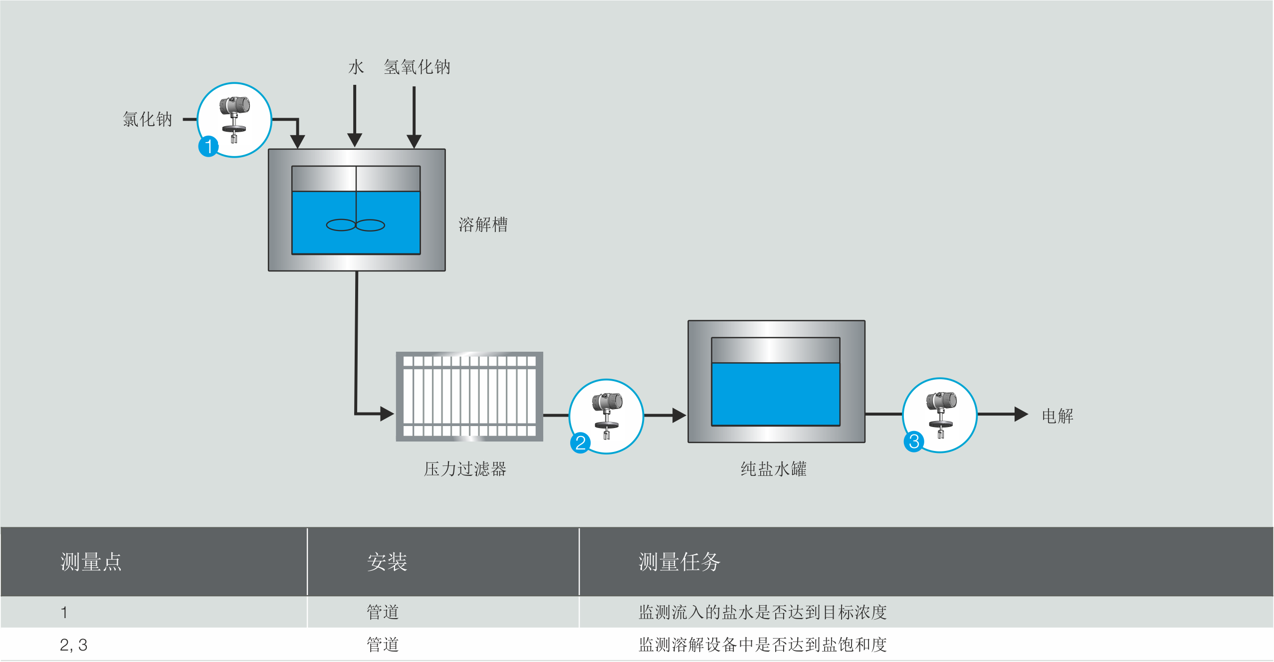使用 LiquiSonic® 测量系统测定盐浓度并进行后续电解